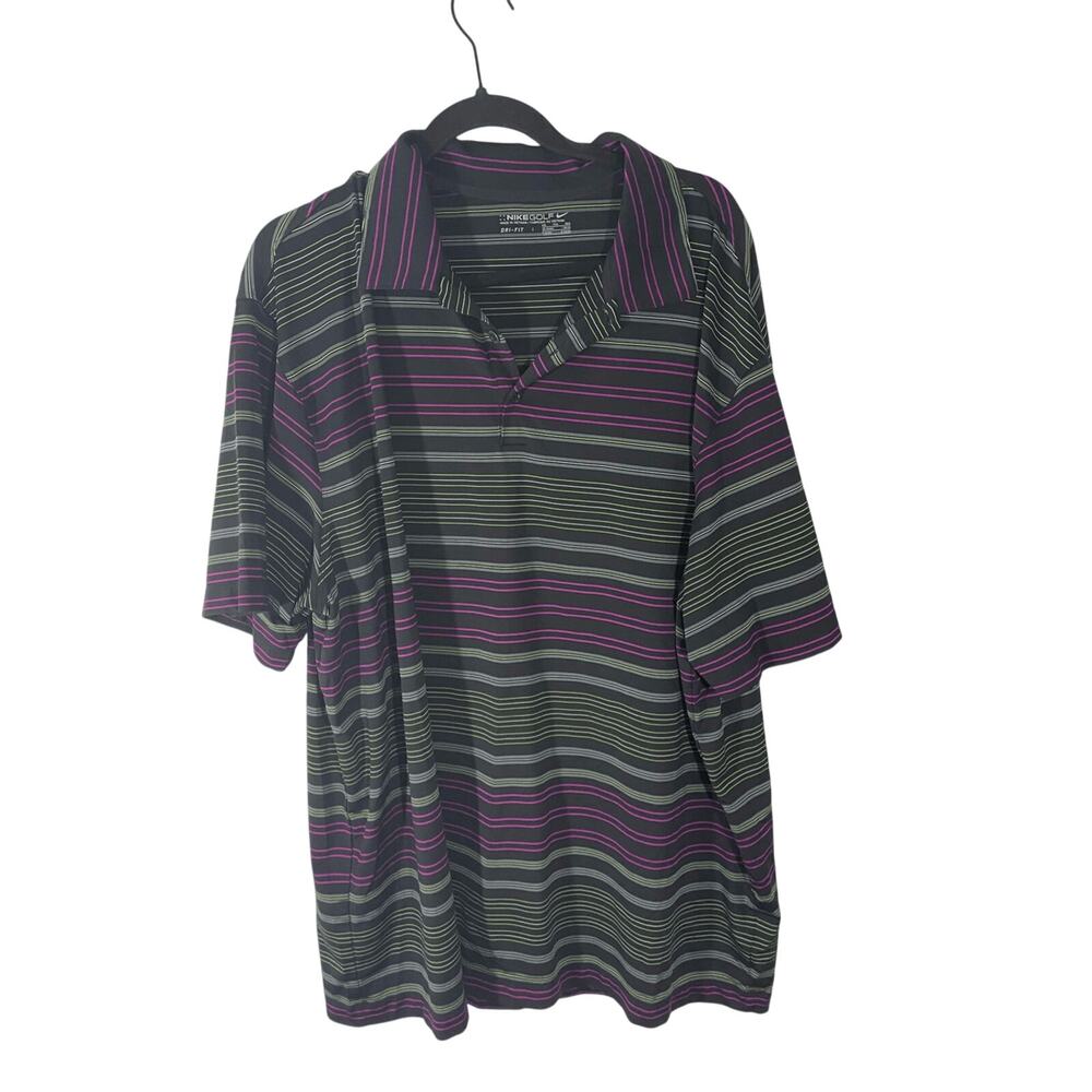 Inverted Nike Golf Men's Striped Front Button Retro Tech Polo Preppy Sports 2XL